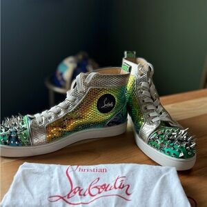 Christian Louboutin Green and Silver High-Top Sneakers
